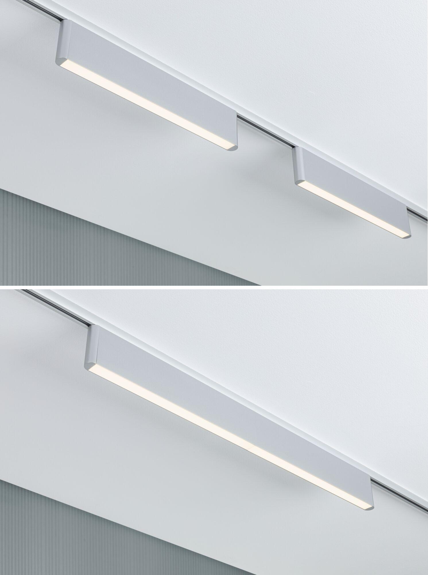Modernes weißes LED-Schienensystem mit zwei länglichen Leuchten für effiziente Raumbeleuchtung