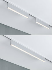 Modern white LED track lighting with two elongated fixtures for efficient room illumination