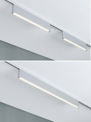 Modern white LED track lighting with two elongated fixtures for efficient room illumination