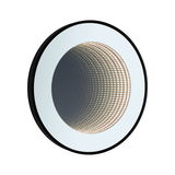 Round LED mirror with black frame and infinite light pattern for modern home lighting