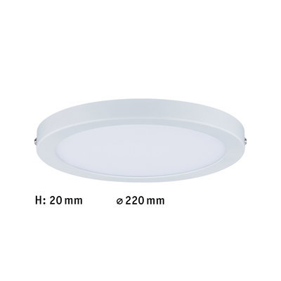 Flad rund hvid LED-loftslampe med 220 mm diameter og 20 mm højde til moderne belysning