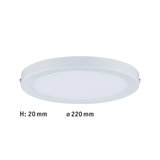 Flat round white LED ceiling light with 220 mm diameter and 20 mm height for modern lighting solutions