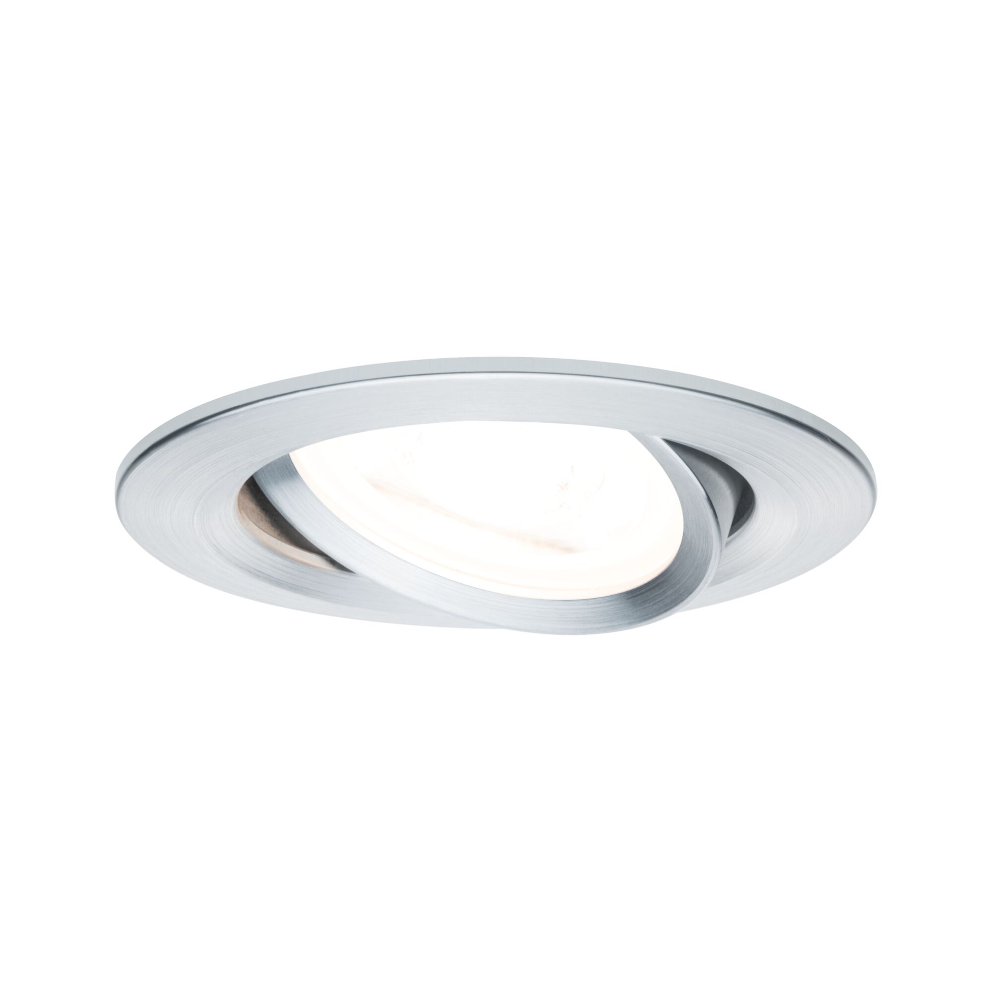 Round brushed aluminum spotlight in silver with adjustable LED light for living spaces