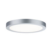 Round ceiling light with silver metal frame and white diffuser for modern interior lighting