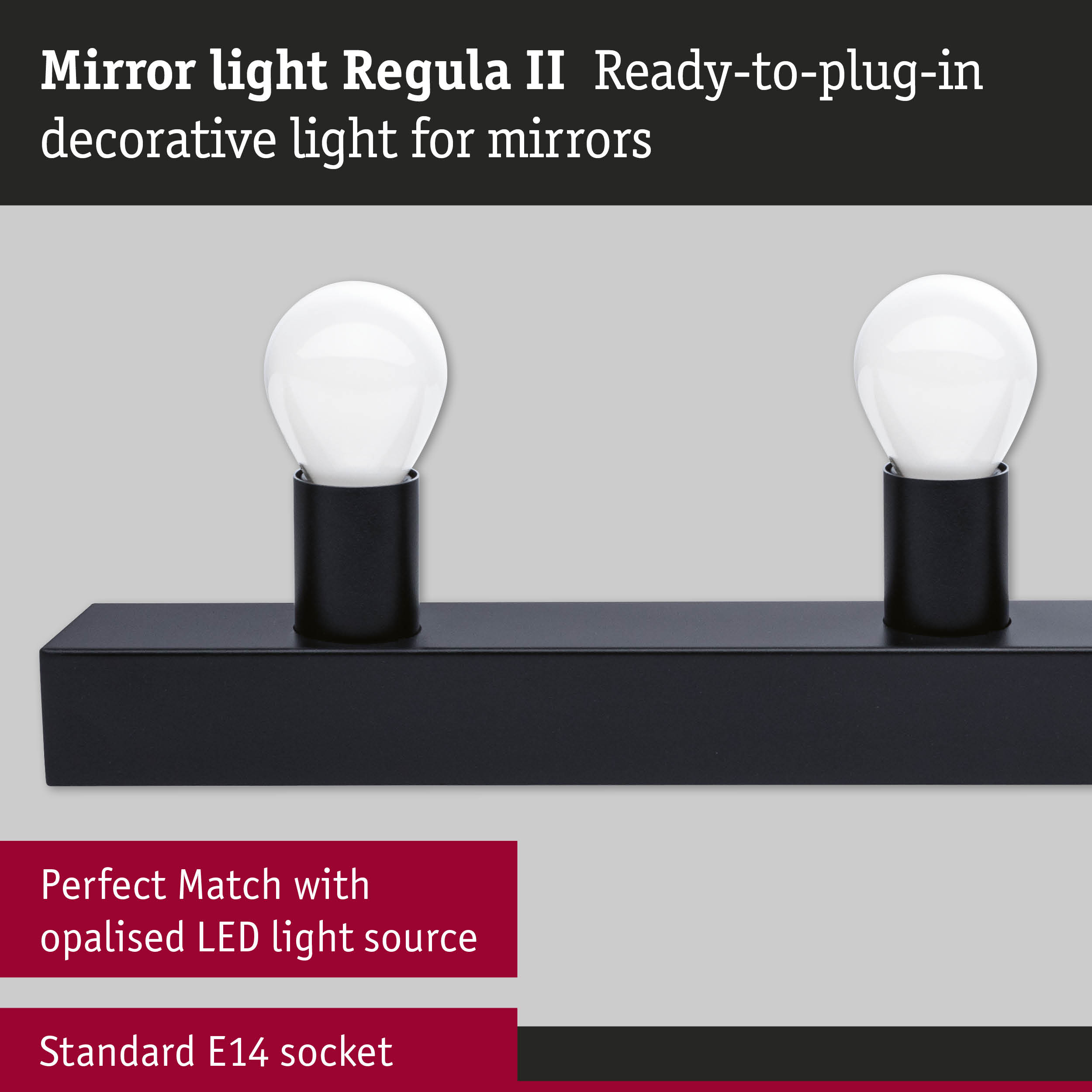 Set Mirror light Regula II including light source 4-lamp E14 2700K 4x470lm 230V 4x4,5W dimmable Black/Opal