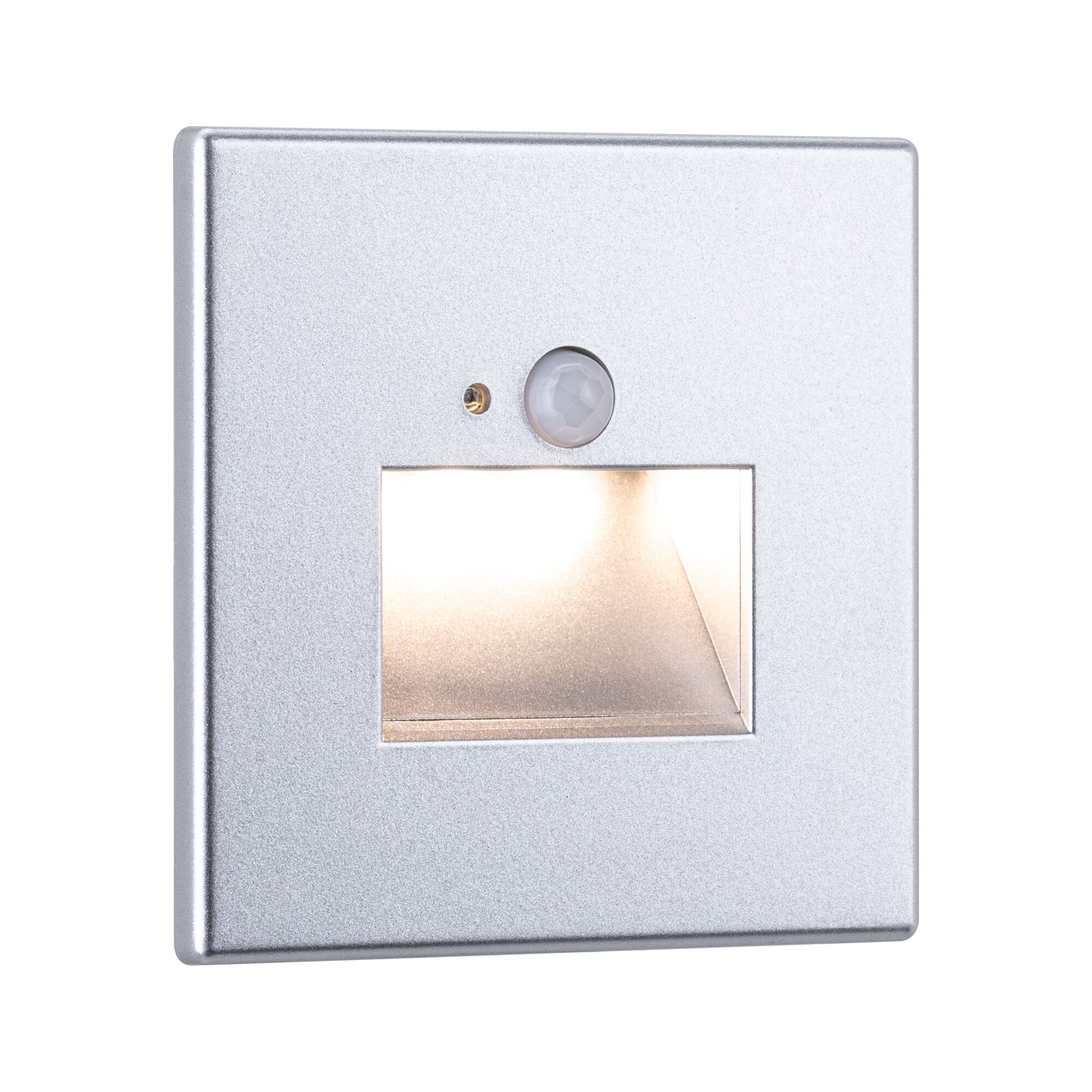 LED Wandeinbauleuchte Edge Quadro eckig 80x80mm 1,2W 25lm 230V 2700K Chrom matt Quadratischer LED-Wandeinbauleuchte aus silbernem Aluminium mit Bewegungsmelder für Innenbereiche