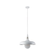 White metal pendant light with ribbed glass globe, modern ceiling lamp for living room lighting