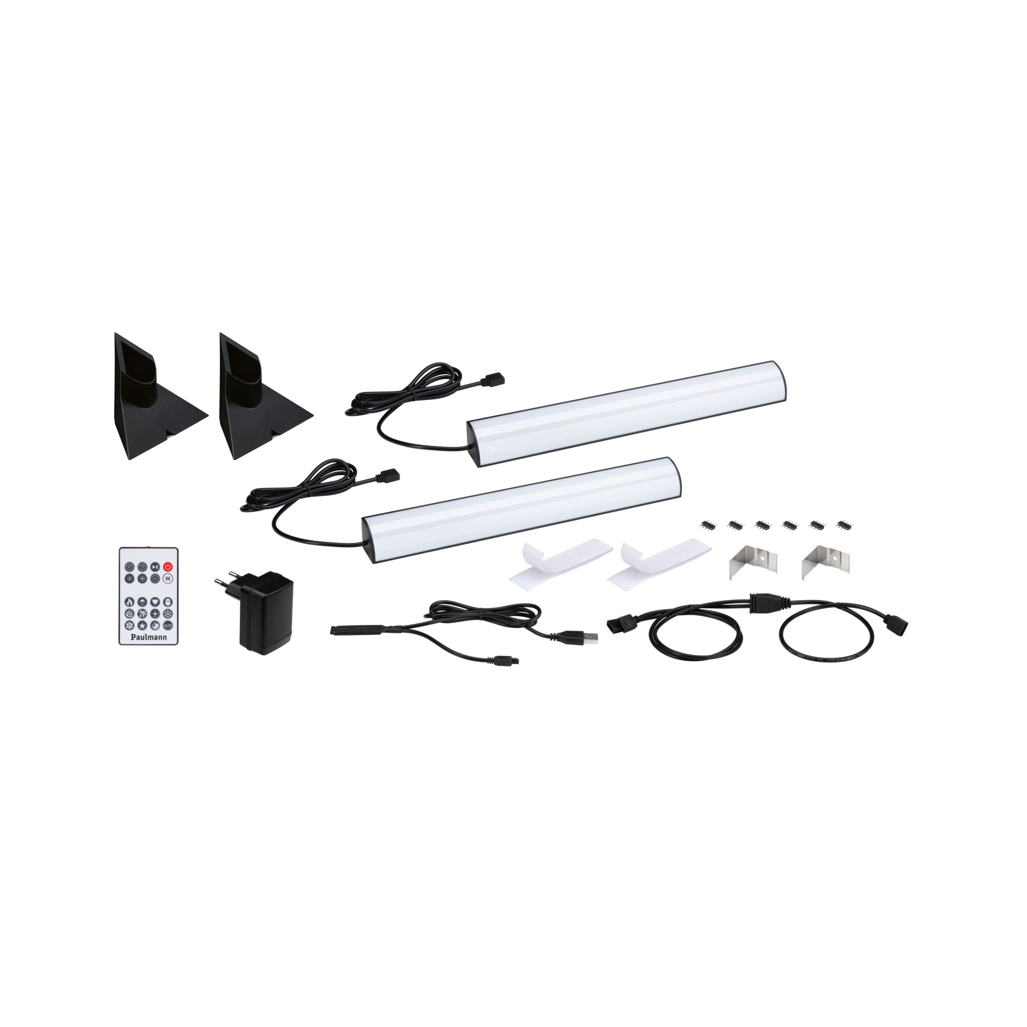 Ensemble de lampes LED sous meuble avec télécommande, lumière blanche, supports et adaptateur inclus pour éclairage flexible