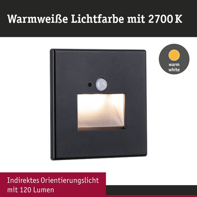 Schwarzes LED-Orientierungslicht mit warmweißer Lichtfarbe 2700K und 120 Lumen für indirekte Beleuchtung