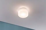 Runde Deckenleuchte aus weißem Glas mit warmweißem Licht für moderne Wohnräume