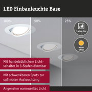 Weiße LED Einbauleuchte Base mit 3-Stufen-Dimmung und warmweißem Licht für optimale Ausleuchtung