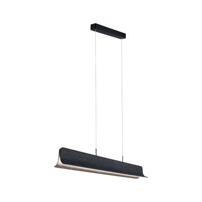 Modern black LED pendant light with fabric cover and warm white light for stylish interiors