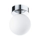 Ronde plafondlamp met wit glas en chroom metaal voor moderne woonverlichting