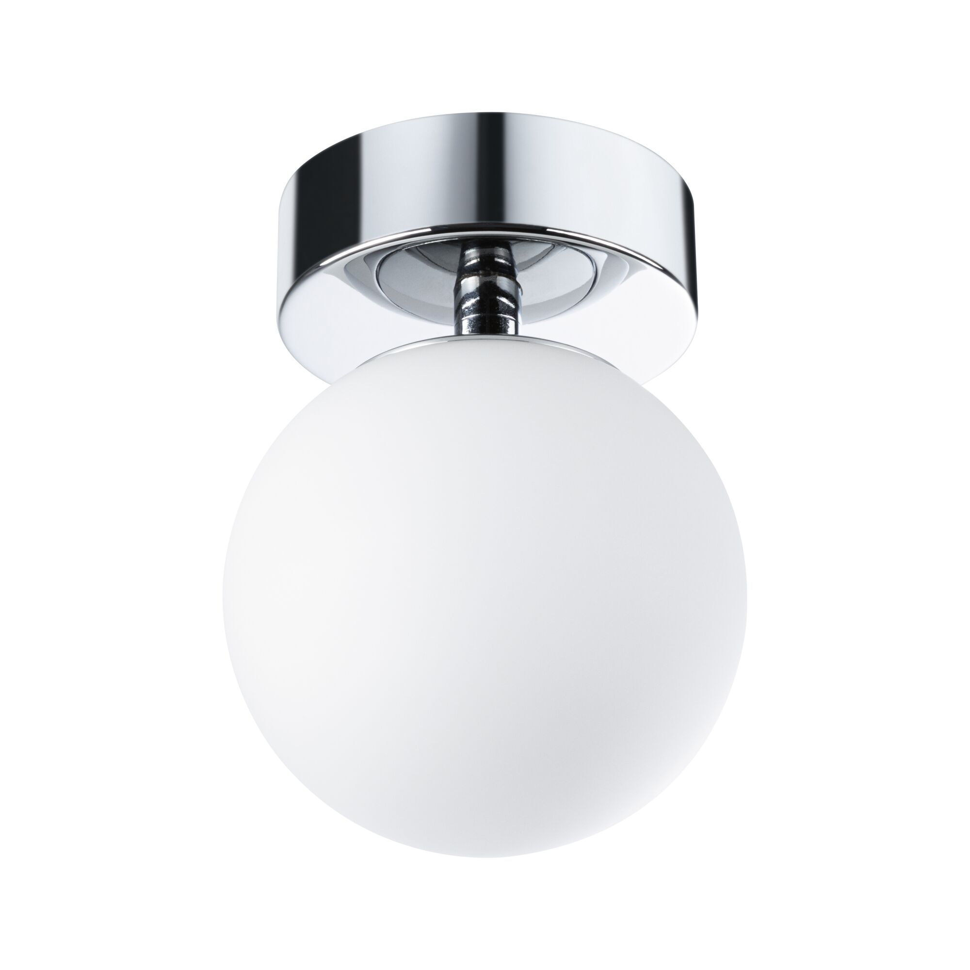 Plafonnier rond en verre blanc et métal chromé pour un éclairage intérieur moderne