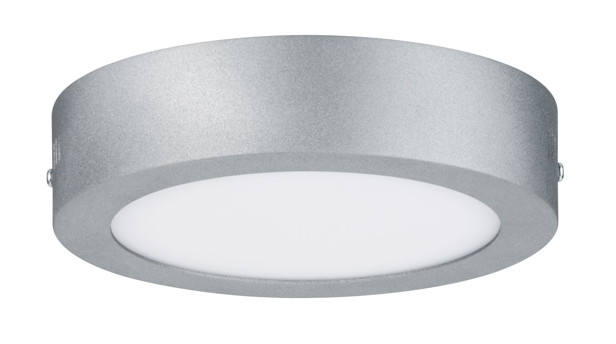 Runde LED-Deckenleuchte aus silbernem Aluminium mit weißem Diffusor für moderne Innenbeleuchtung
