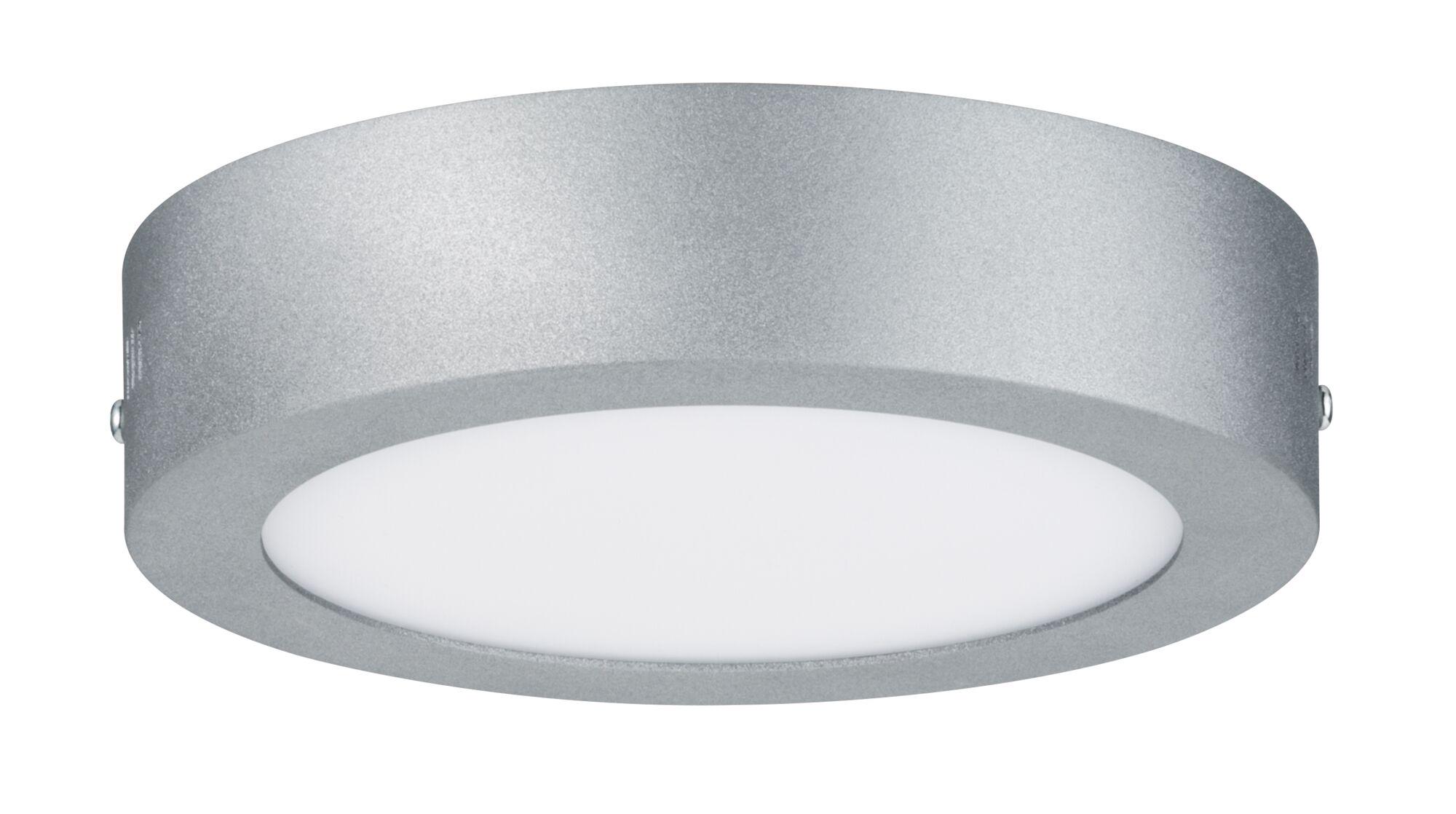 Round ceiling light with silver metal frame and white diffuser for modern interior lighting