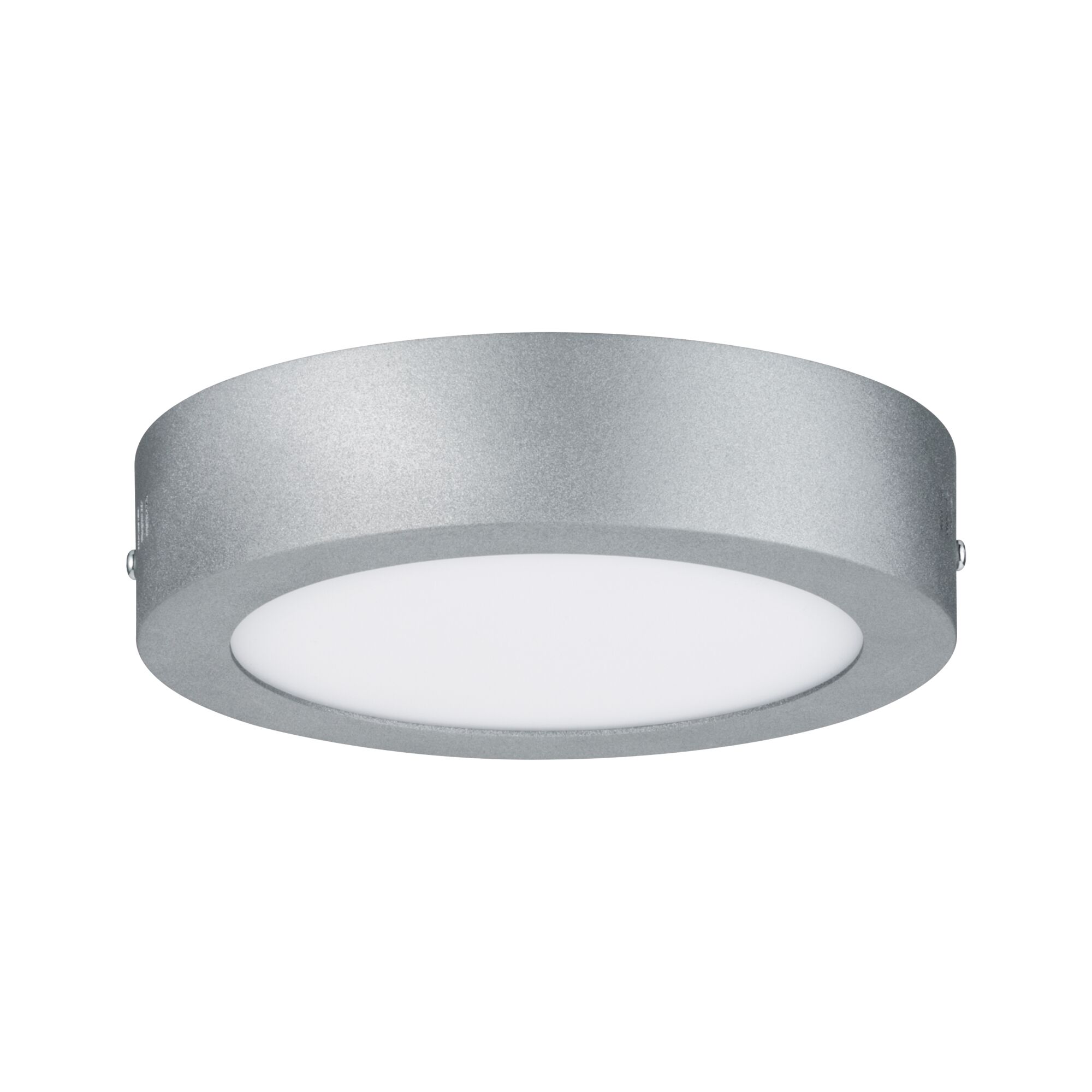 Plafonnier rond en métal argenté avec diffuseur blanc pour éclairage intérieur moderne