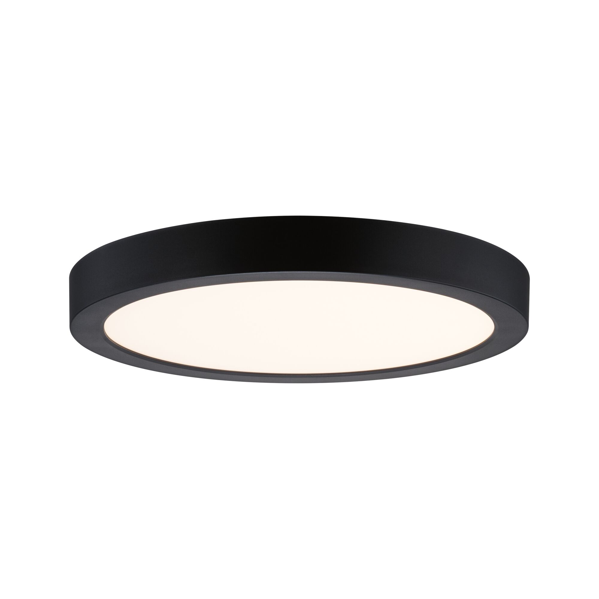 Runde LED-Deckenleuchte aus schwarzem Metall mit weißem Diffusor für modernes Raumlicht