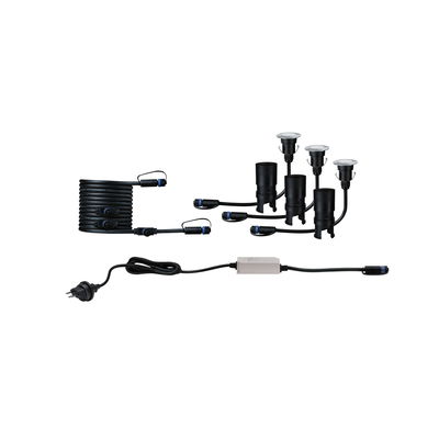 Black LED garden light set with cables and plugs for outdoor and garden lighting solutions