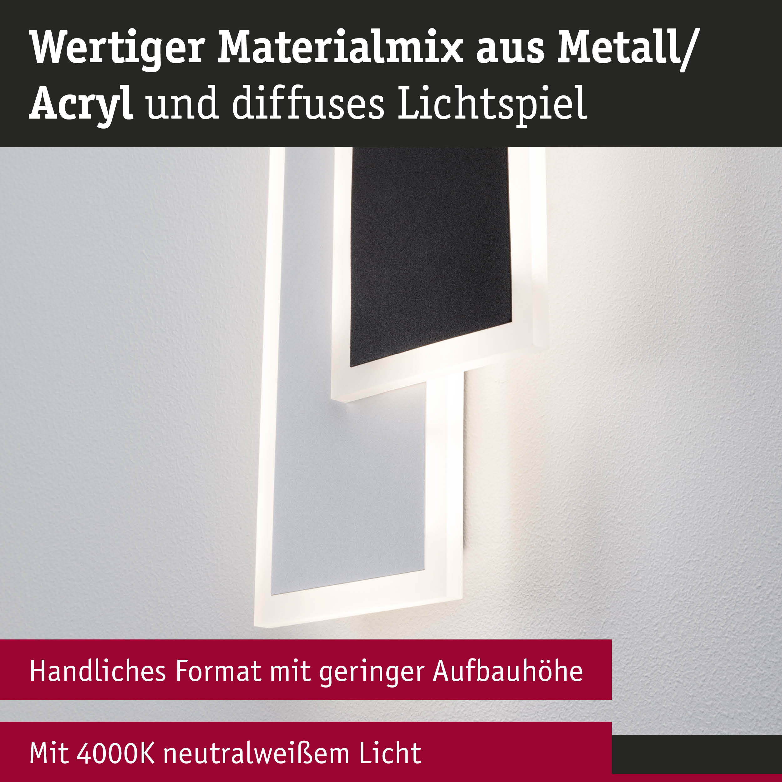 Moderne Wandlampe aus Metall und Acryl in Weiß mit 4000K neutralweißem Licht für Wohnräume
