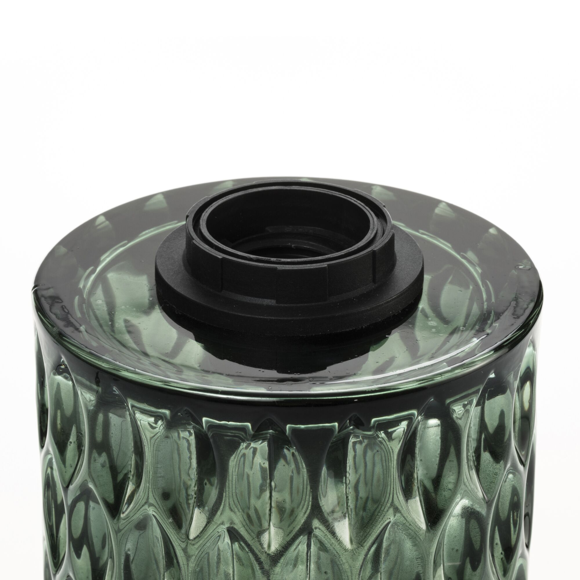 Grünes Glas mit strukturiertem Muster und schwarzem Kunststoffring für Lampenfassung, Lampenzubehör
