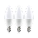 Trois ampoules LED blanches en forme de bougie avec culot E14 en plastique et métal pour éclairage économique