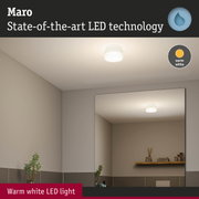 Maro LED ceiling light with warm white illumination in white housing for bathroom lighting