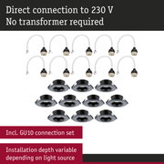 Black recessed spotlights with GU10 connection cables and direct 230V connection without transformer