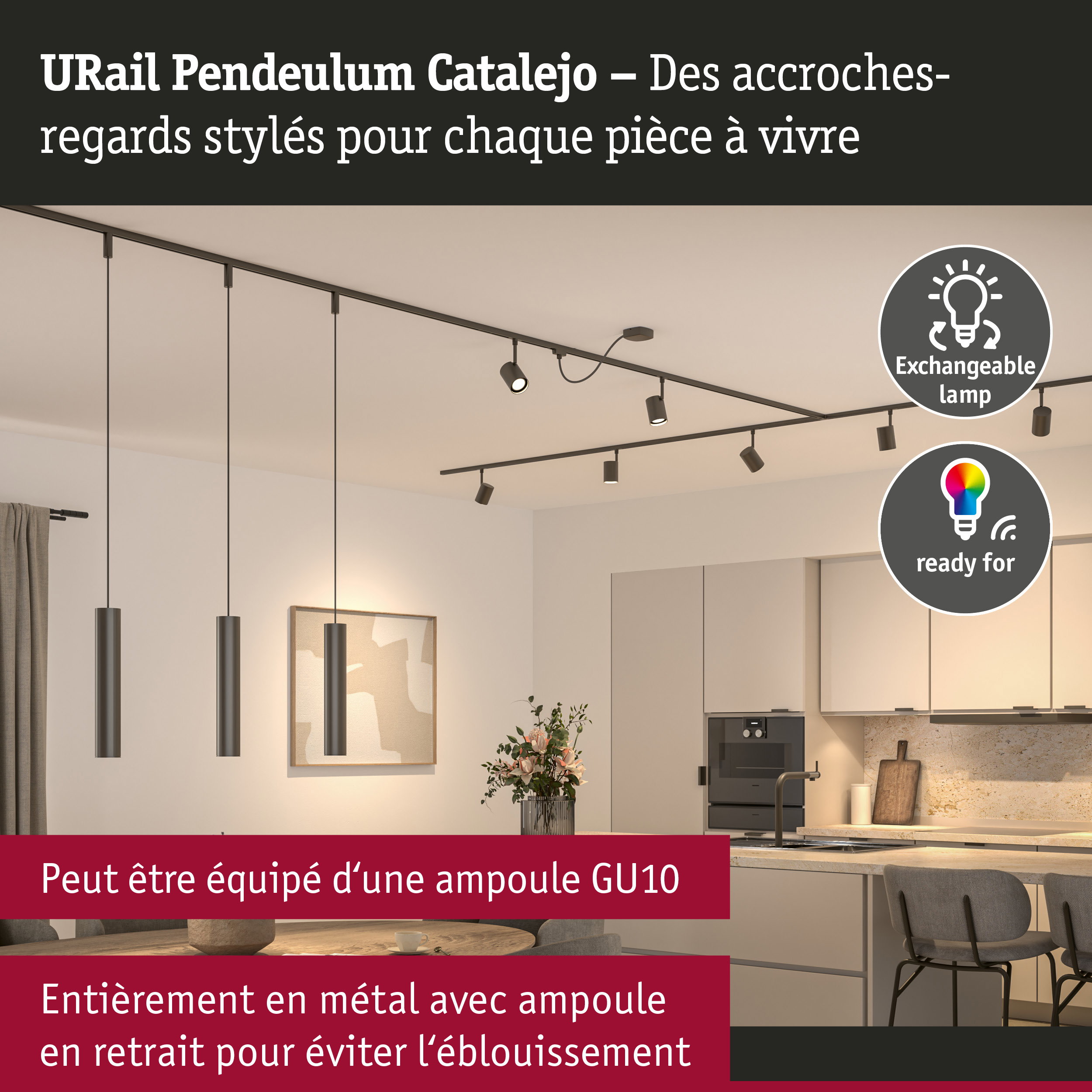 URail Suspension Catalejo GU10 max. 10W gradable 230V Titanium