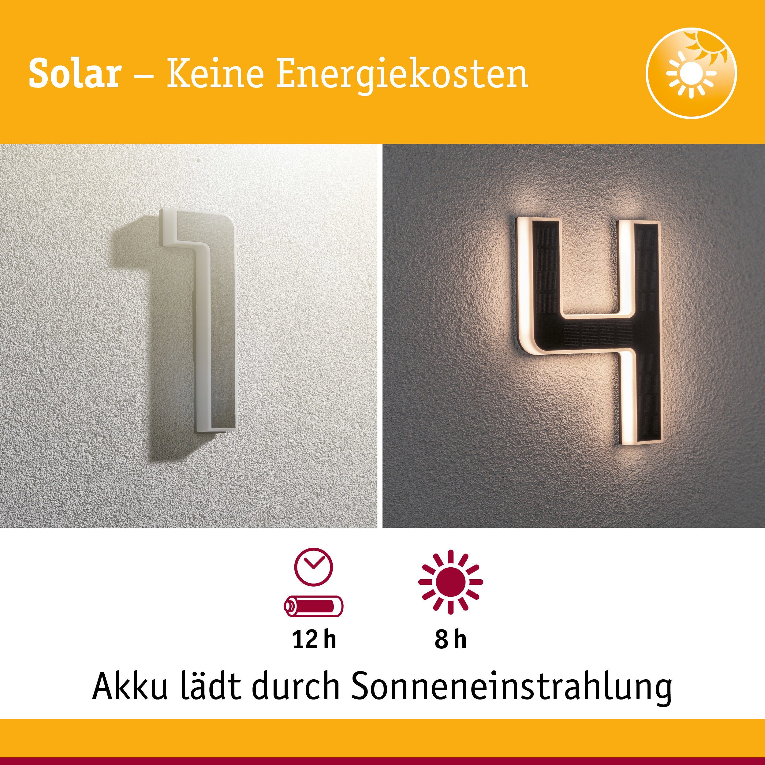 Solarbetriebene Hausnummernleuchte in Weiß mit LED-Beleuchtung für energiesparende Außenbeleuchtung