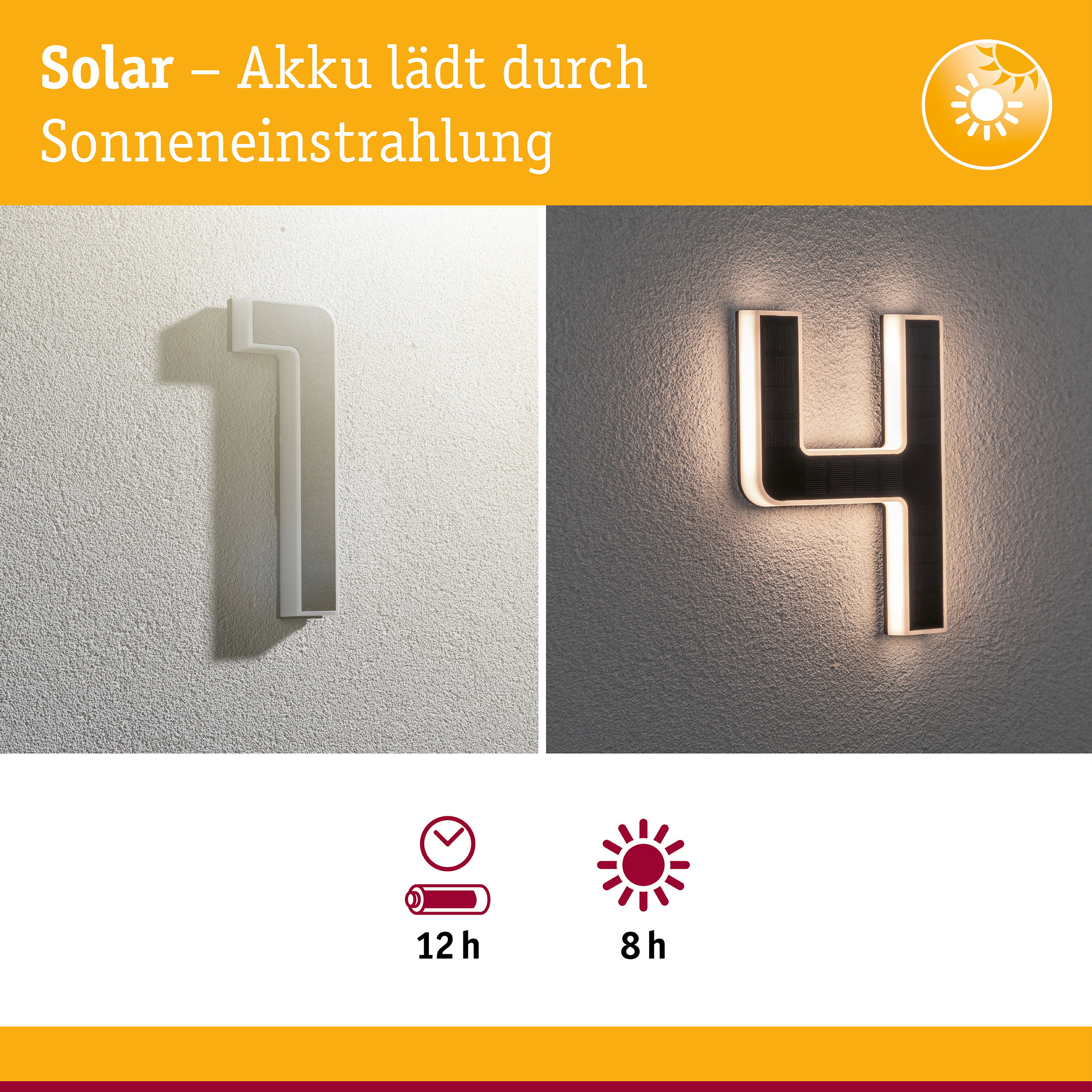 Solarbetriebene Hausnummernleuchte in Weiß mit LED-Beleuchtung für energiesparende Außenbeleuchtung