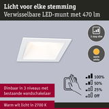 Witte vierkante LED-inbouwspot met 470 lumen en warm wit licht 2700K, dimbaar in 3 niveaus met wandschakelaar