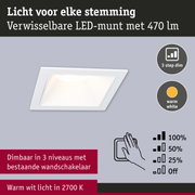 Witte LED-inbouwspot met 470 lumen, 3-traps dimbaar, warm wit licht 2700K voor woningverlichting