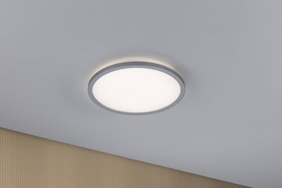 Round LED ceiling light with white diffuser and grey frame for modern room lighting