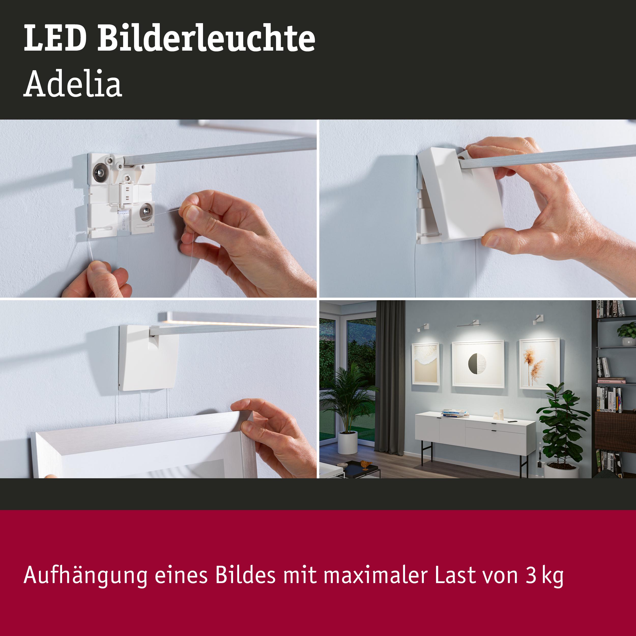 Weiße LED Bilderleuchte Adelia aus Kunststoff mit Bildaufhängung bis 3 kg für Wohnraumbeleuchtung
