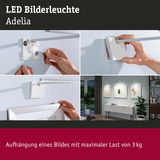 Weiße LED Bilderleuchte Adelia aus Kunststoff mit Bildaufhängung bis 3 kg für Wohnraumbeleuchtung