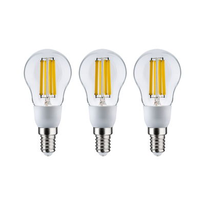 Trois ampoules LED filament avec culot E14 et verre transparent pour un éclairage économique