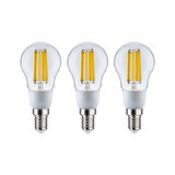 Three LED filament bulbs with E14 base and clear glass for energy-efficient lighting solutions