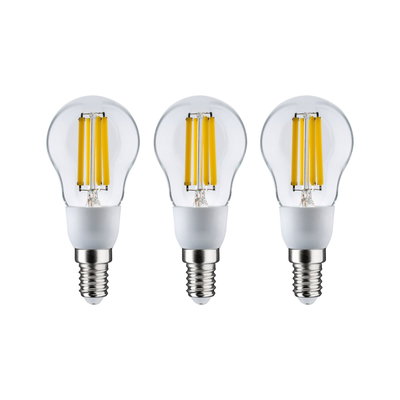 Tre LED-filamentpærer med E14-fatning og klart glas til energieffektiv belysning