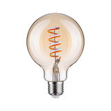 Glühbirne mit spiralförmigem LED-Filament in warmem Bernsteinfarbton für dekorative Beleuchtung