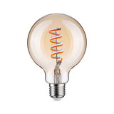 Light bulb with spiral LED filament in warm amber tone for decorative lighting and ambiance