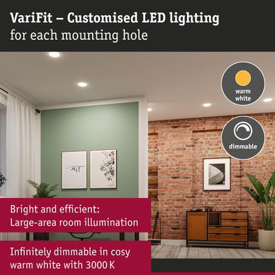 Living room with dimmable warm white LED ceiling lights for bright large-area room illumination