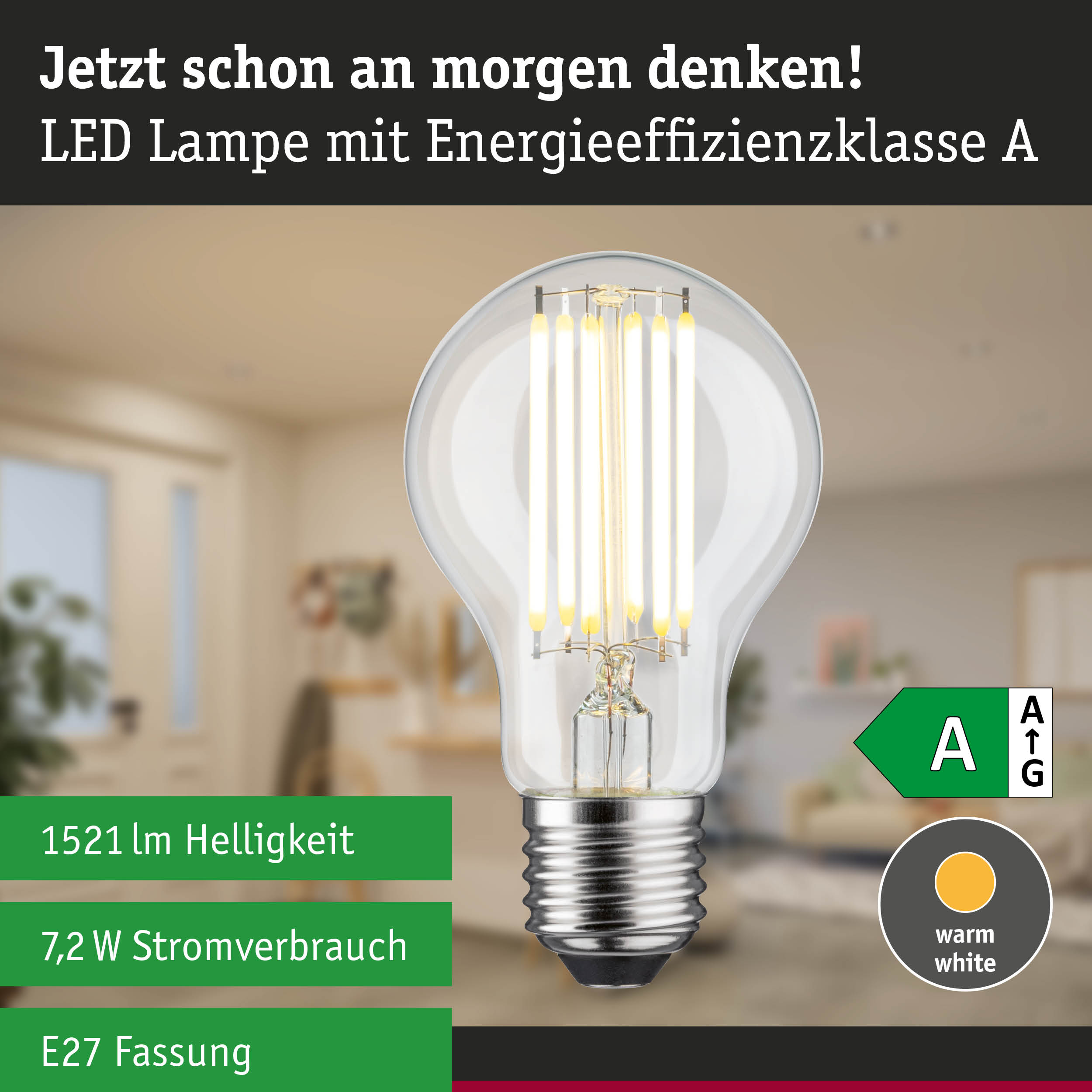 Efficient-Line Filament 230V LED Birne E27 Einzelleuchte 1521lm 7,2W 3000K Klar