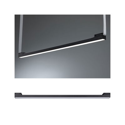 Schwarze LED-Pendelleuchte aus Metall mit weißem Lichtband für moderne Innenbeleuchtung