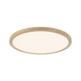 Round ceiling light with light oak wood frame and warm white LED light for living spaces