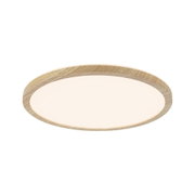 Plafonnier rond avec cadre en chêne clair et lumière LED blanc chaud pour espaces de vie