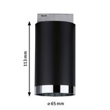 Plafonnier LED cylindrique noir avec bord chromé, hauteur 113 mm, diamètre 65 mm, éclairage intérieur moderne