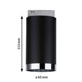Sort cylindrisk LED-loftlampe med kromkant, 113 mm høj, 65 mm i diameter, moderne indendørs belysning