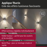 Applique murale grise Tharin avec effets lumineux réglables, idéale pour escaliers et couloirs