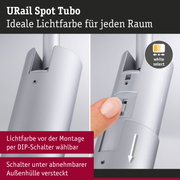 Silberner URail Spot Tubo Strahler mit DIP-Schalter zur Lichtfarbwahl vor der Montage